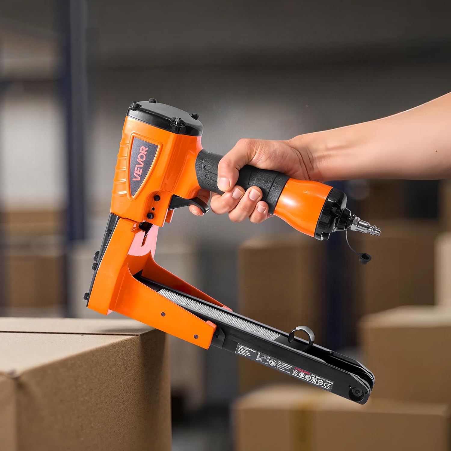 VEVOR Pneumatic Carton Closing Stapler, 13 Gauge Pneumatic Cardboard Staple Gun for 1-3/8 inch Crown 5/8' & 3/4' Length, Depth-Adjustable 70-120 PSI Air Staple Gun for Boxes Carton Closing, Packaging
