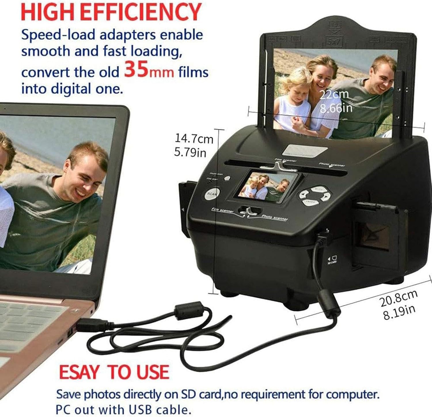 16mp Digital Scanner (3 * 5/4 * 6/5 * 7 Paper Photos), 135 (35mm) Negative Film Scanner + Business Card Sorting Ocr Software for Saving Film