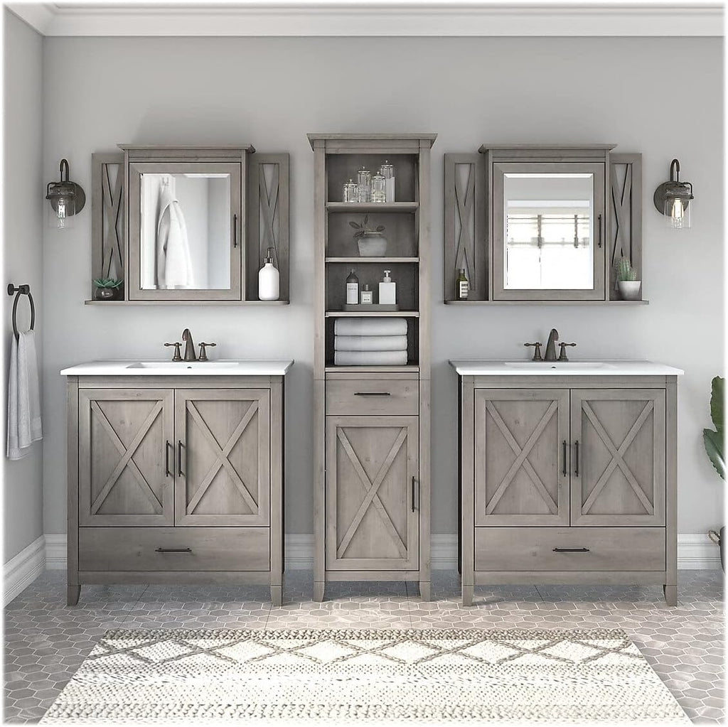 Double Vanity Set with Sinks, Medicine Cabinets, Linen Tower by Bush Home