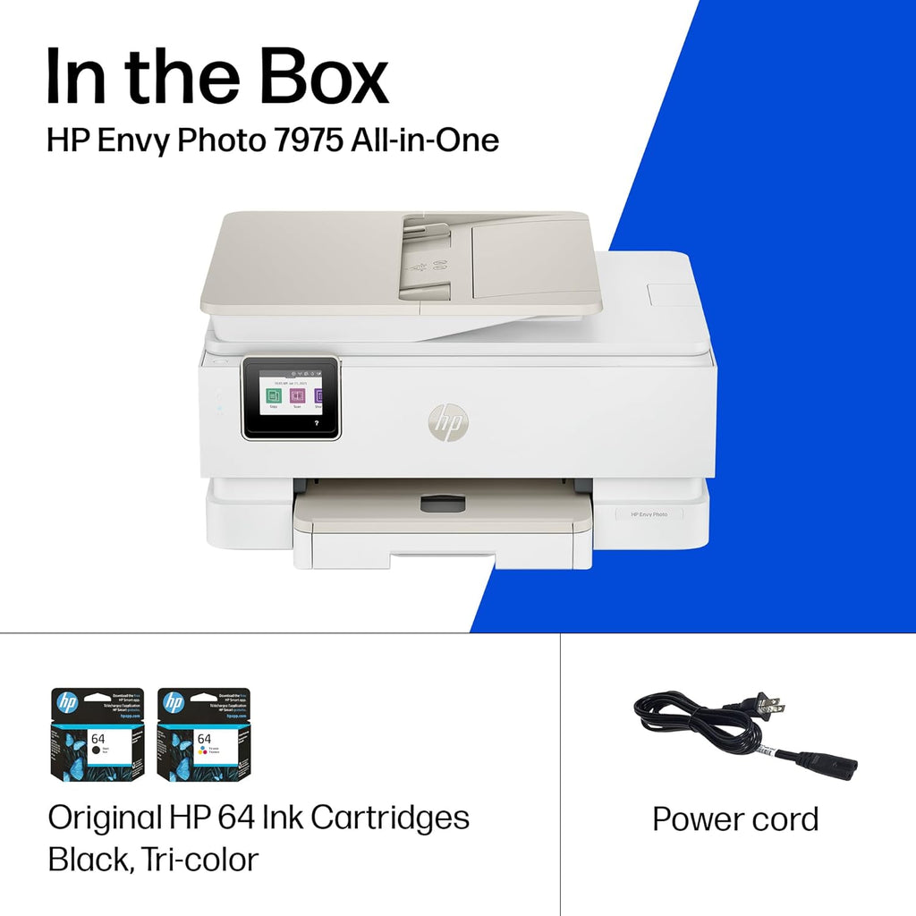 HP Envy Photo 7975 Wireless Color Inkjet Photo Printer, Print, scan, Copy, Easy Setup, Mobile Printing, Best-for-Home, 3 Month Instant Ink Trial Included, AI-Enabled (B63K3A)