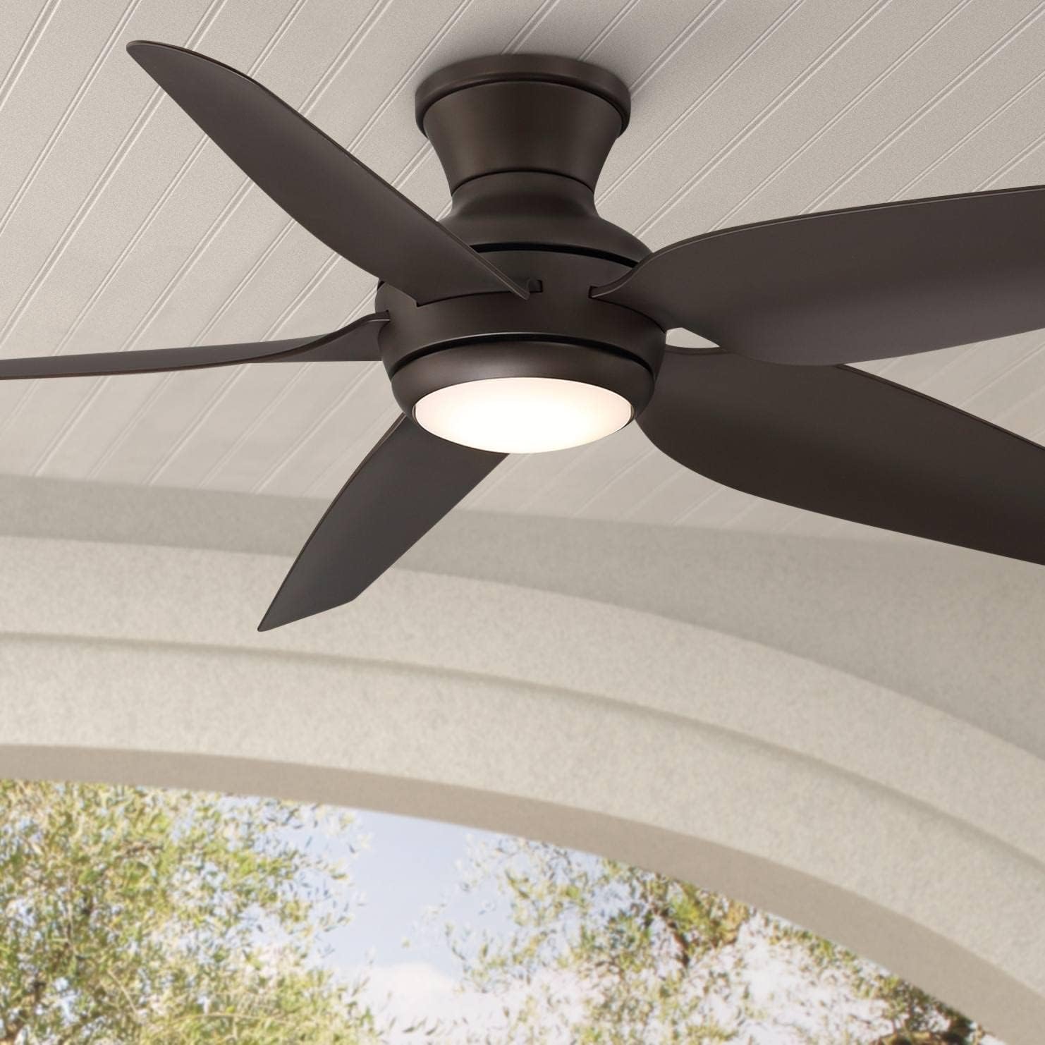 Casa Vieja 52' Del Diego Modern Industrial Hugger Indoor Outdoor Ceiling Fan with LED Light Remote Control Bronze Brown Damp Rated for Patio Exterior House Home Porch Gazebo Garage Barn