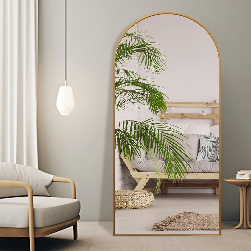 ZHUNFA Arched Full Length Mirror, 71x32 Oversized Floor Mirror with Stand | Gold Large Mirror Full Length, Aluminum Full Body Dressing Mirrors with Arched-Top, Leaning for Living Room, Bedroom