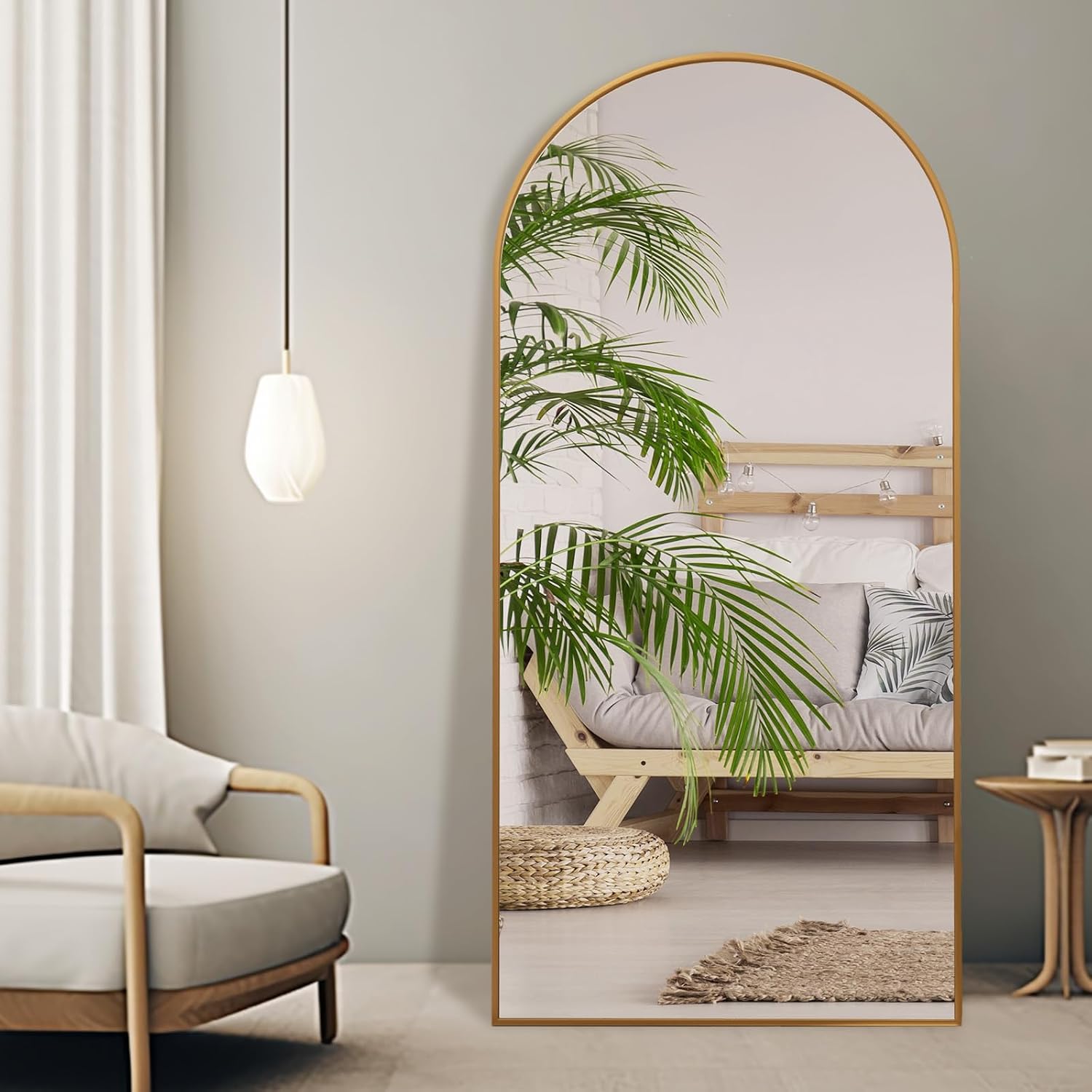ZHUNFA Arched Full Length Mirror, 71x32 Oversized Floor Mirror with Stand | Gold Large Mirror Full Length, Aluminum Full Body Dressing Mirrors with Arched-Top, Leaning for Living Room, Bedroom