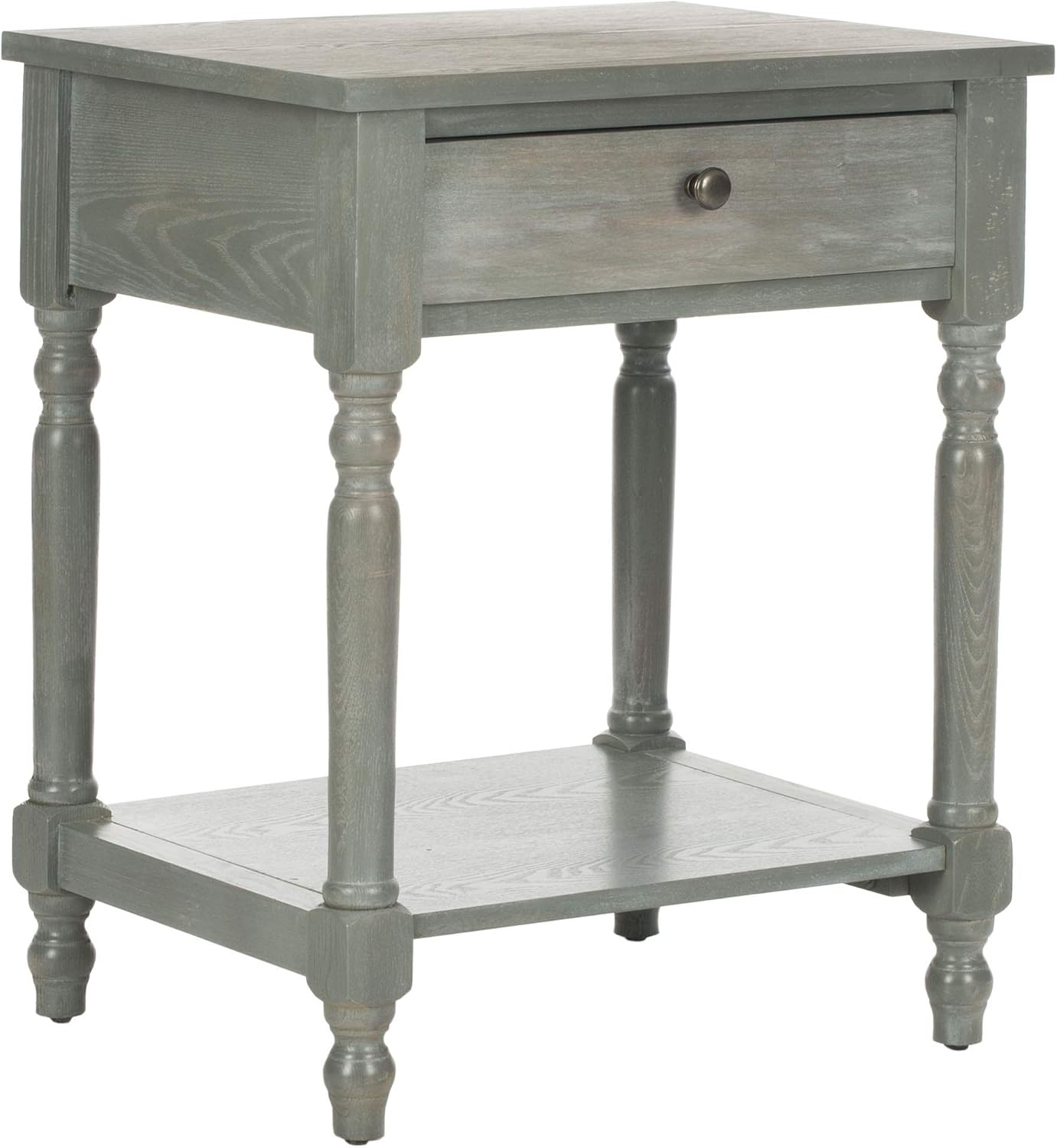 SAFAVIEH Home Collection – Tami Ash Grey Nightstand with Drawer & Shelf, Vintage Farmhouse Accent Table, Turned Leg Design (AMH6604B)