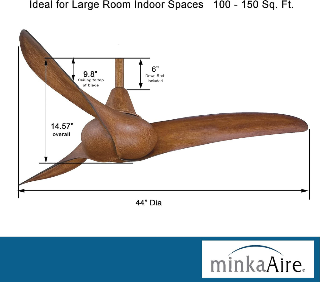 MINKA-AIRE F854-DK Wave 44' Ceiling Fan in Distressed Koa Finish with Remote and Additional 3.5' Downrod