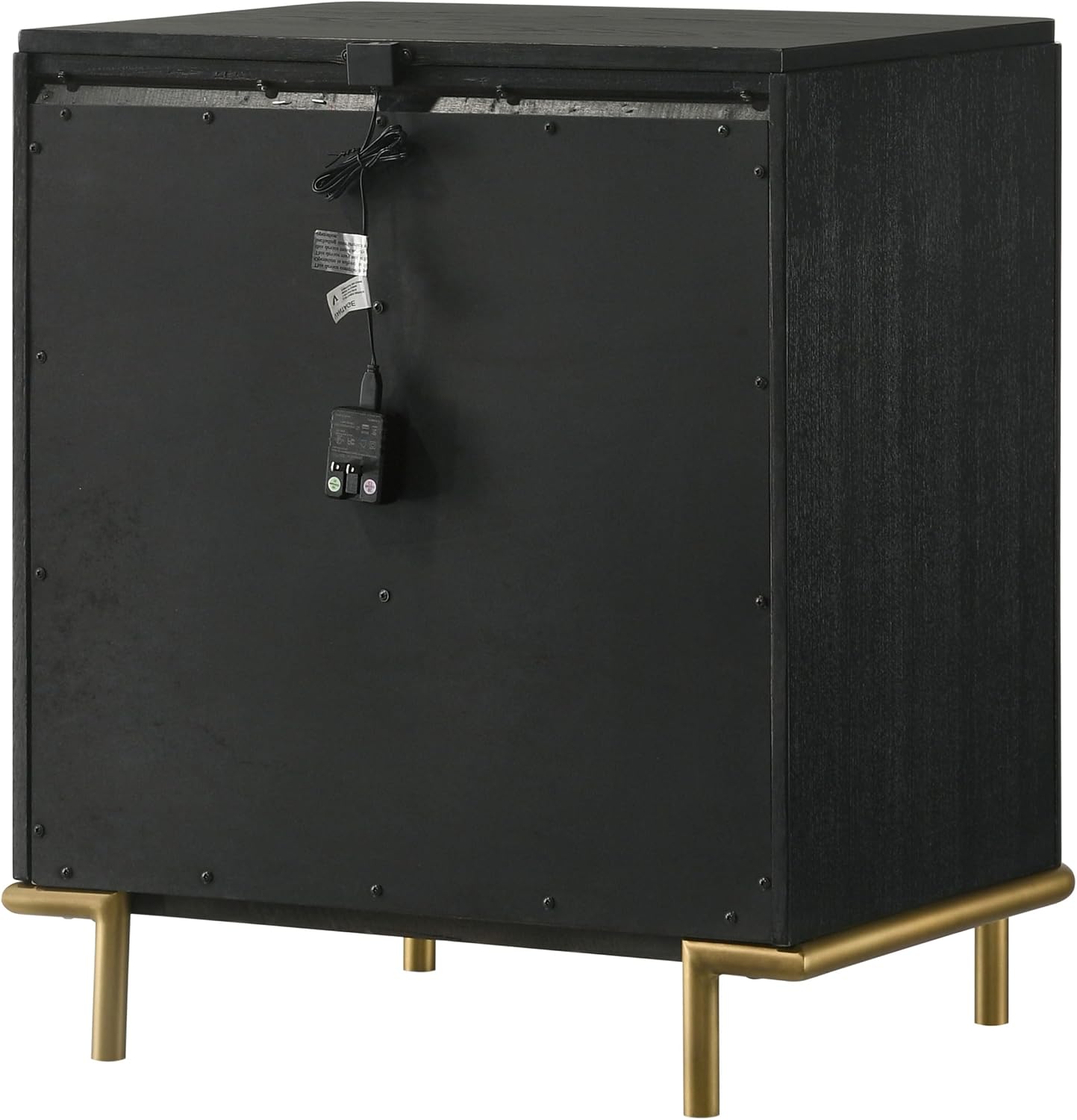 Coaster Home Furnishings - Arini - Wood - 3-Drawer Nightstand with Dual USB Ports, Felt-Lined Top Drawer, Aged Brass Round Knobs and Metal Base - Bedroom - Black - 224332