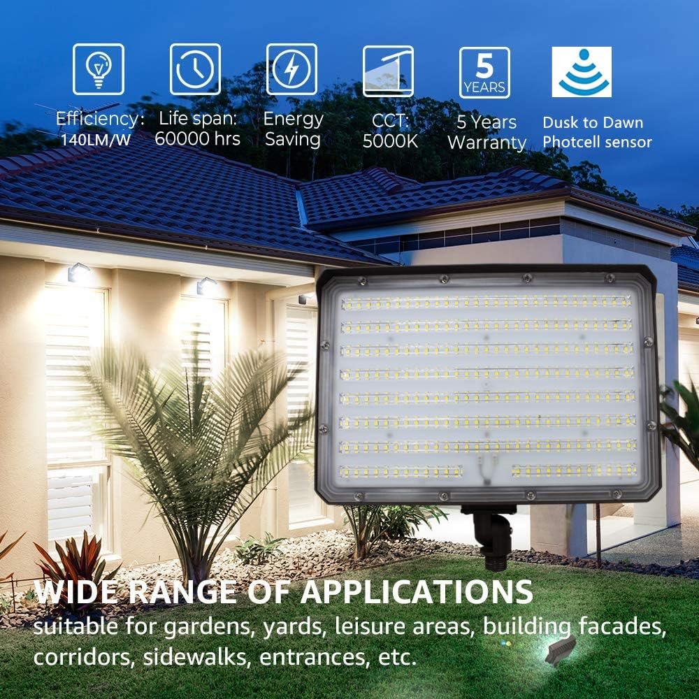 Dusk to Dawn 150W Outdoor LED Flood Light with 1/2' Knuckle Mount (Plate Included), 5000K 21000LM 100-277V, ETL Waterproof LED Security Flood Lighting for Sign/Flagpole/Tree/Yards/Advertising Boards