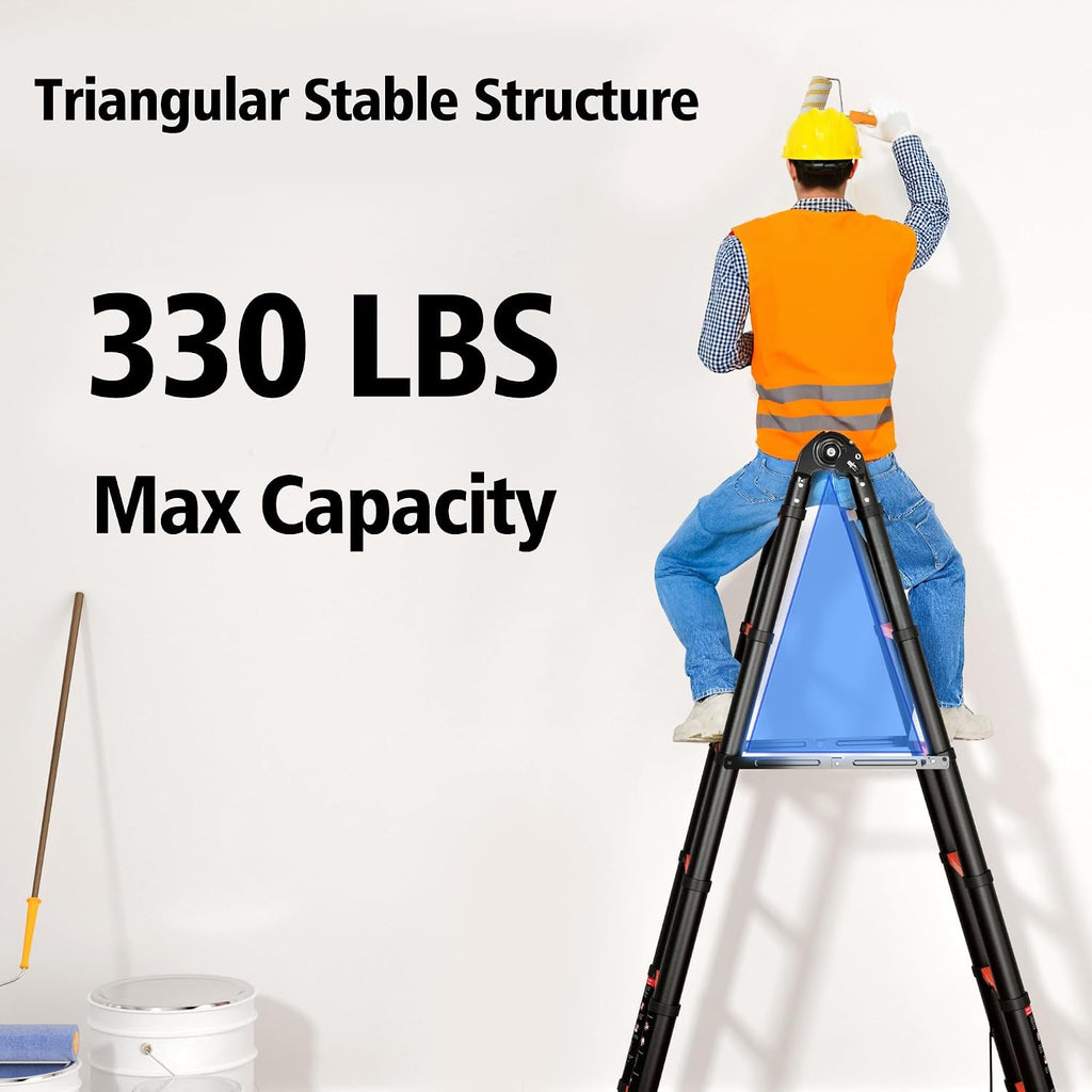 SINMEIRUN Telescoping Ladder, 8 Step, ANSI Certified, Type IA Heavy Duty, 330lbs Max Capacity, Aluminum Extension Ladder for Home, Roof, RV; Orange