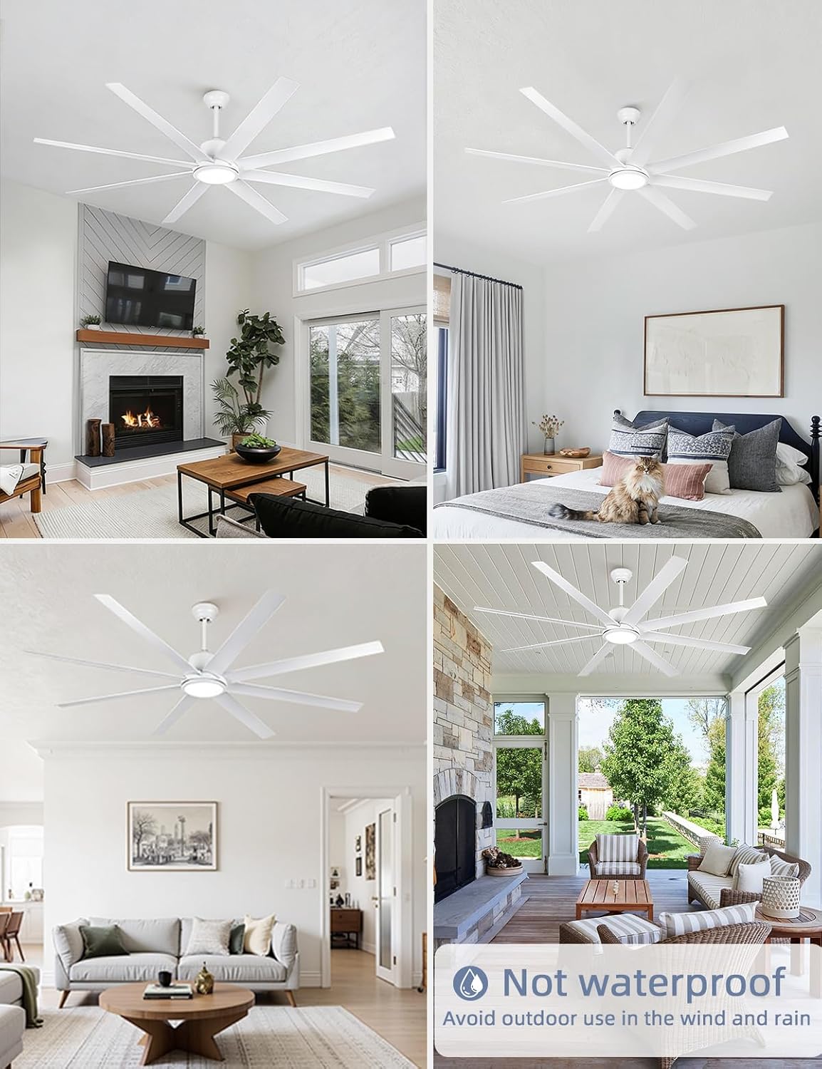 72 Inch Large Ceiling Fans with Lights and Remote Control, 6 Wind Speeds, LED Dimmable DC Reversible indoor/outdoor Ceiling Fans with 8 Blades for Living Rooms, Kitchen, Patio, White
