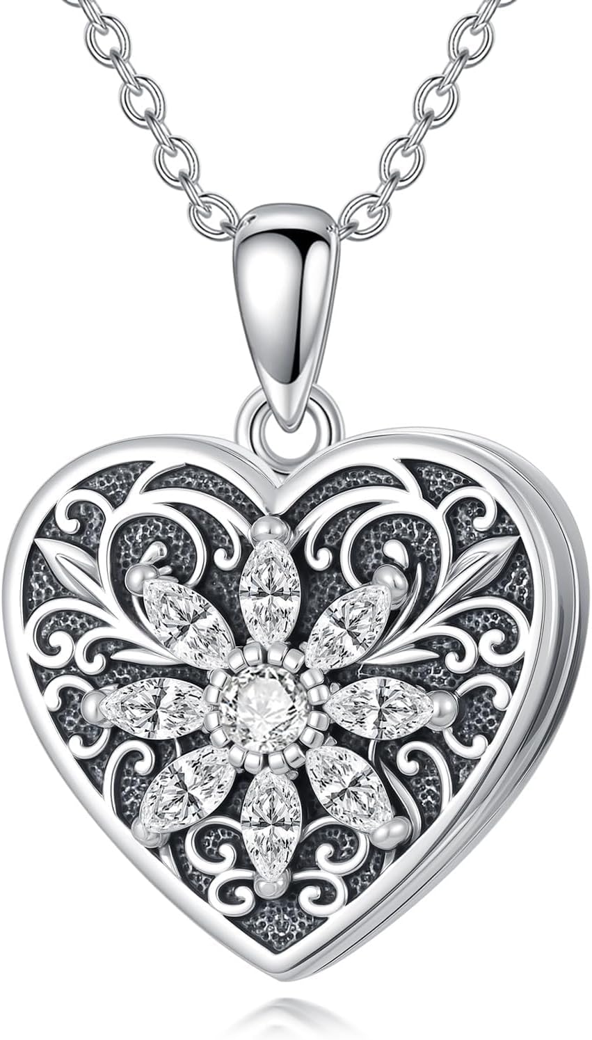 925 Sterling Silver Heart Locket Necklace for Women That Hold Pictures Ladies Jewelry Gifts