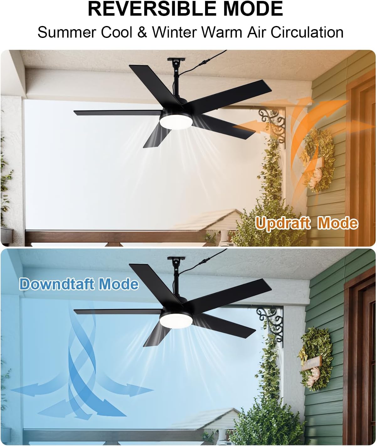 42'' Walnut Waterproof Gazebo Fans with Lights Remote App Control,IP65,6 Speed Reversible 3-Blade Plug-in Outdoor Hanging Fan for Indoor,Patios,Pergola,Garage,Deck,Coastal