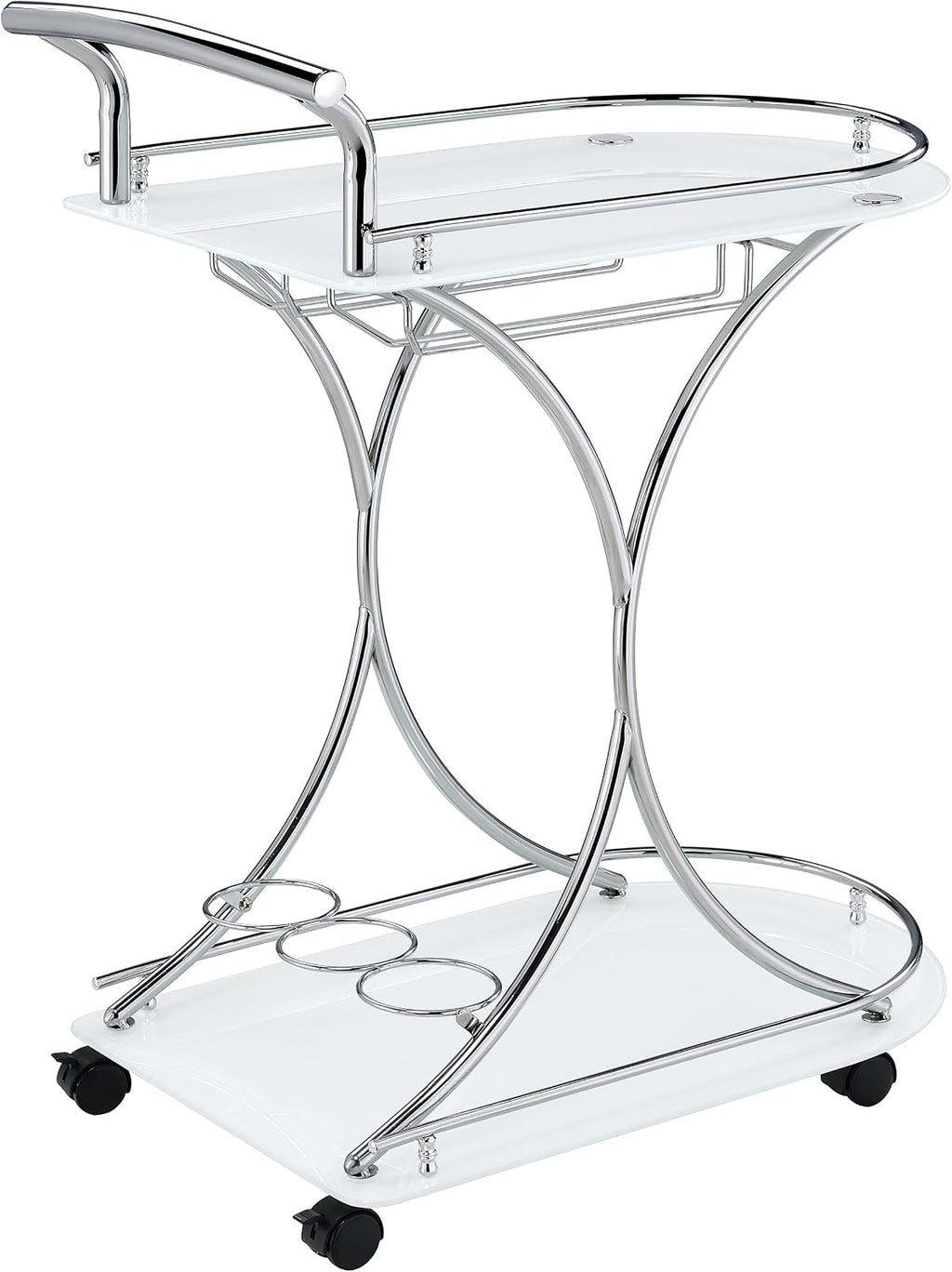 Coaster Home Furnishings Elfman 2-Tier Glass Shelf Metal Bar Cart White and Chrome 910002