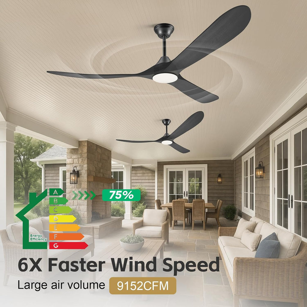 70 Inch Black Outdoor Ceiling Fans for Patios with Light, Large Modern Wood Ceiling Fan with Light and Remote, Quiet Reversible Dc Motor, Propeller Indoor Exterior Ceiling Fan for Gazebo Garage Porch