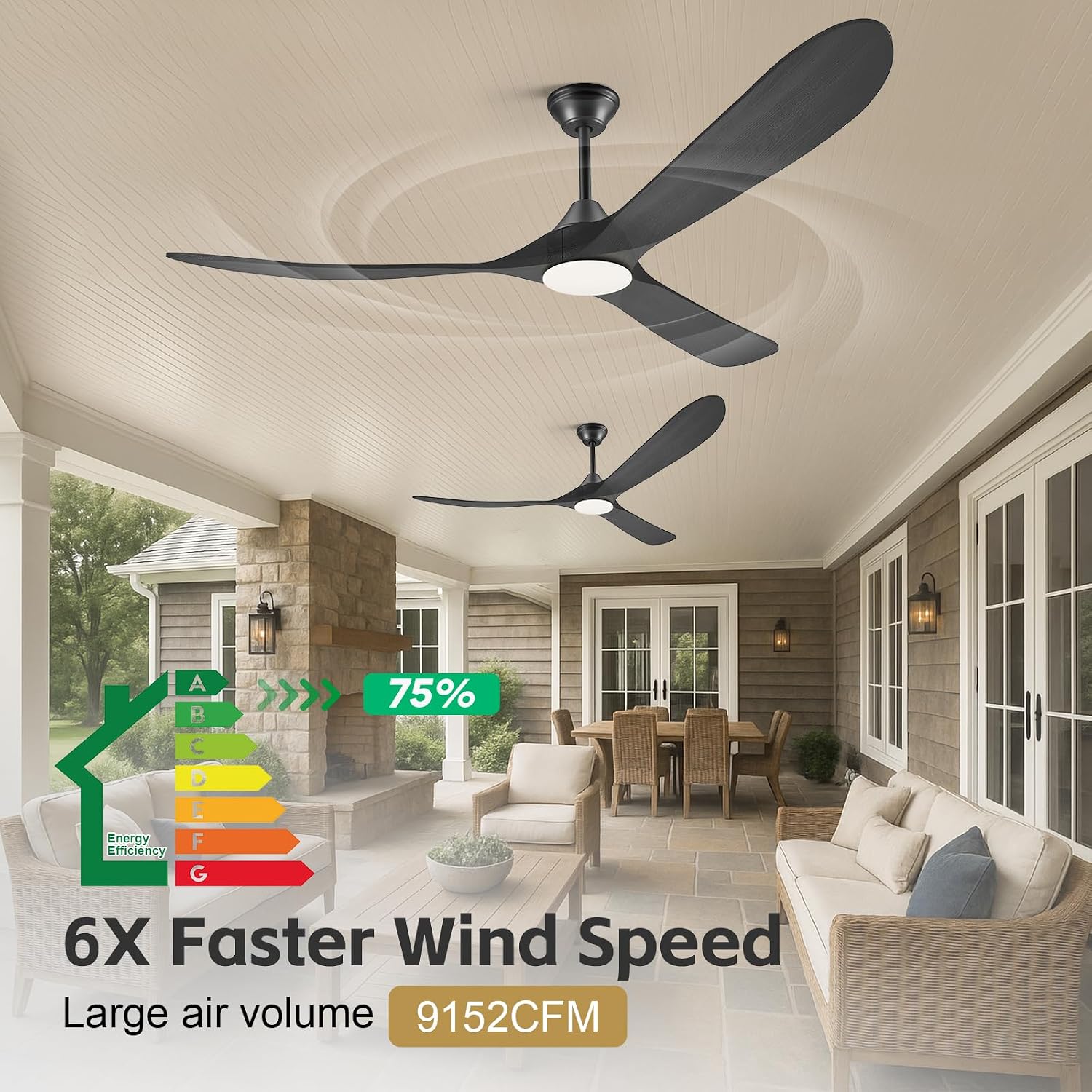 70 Inch Black Outdoor Ceiling Fans for Patios with Light, Large Modern Wood Ceiling Fan with Light and Remote, Quiet Reversible Dc Motor, Propeller Indoor Exterior Ceiling Fan for Gazebo Garage Porch