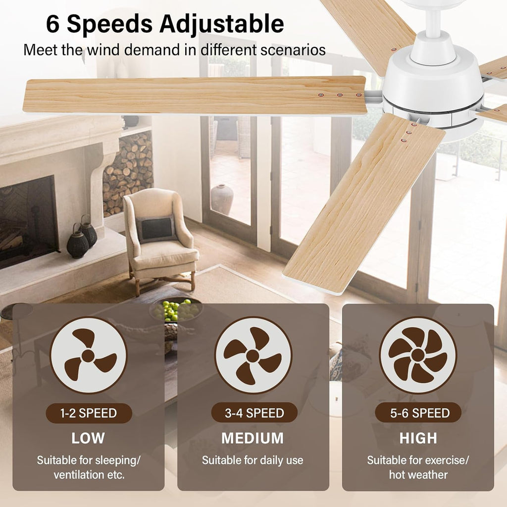 60 Inch White Ceiling Fans with Lights and Remote, Reversible, 3CCT, Dimmable, Noiseless, Large Ceiling Fan for Bedroom, Living Room and Patio, Indoor/Outdoor Use
