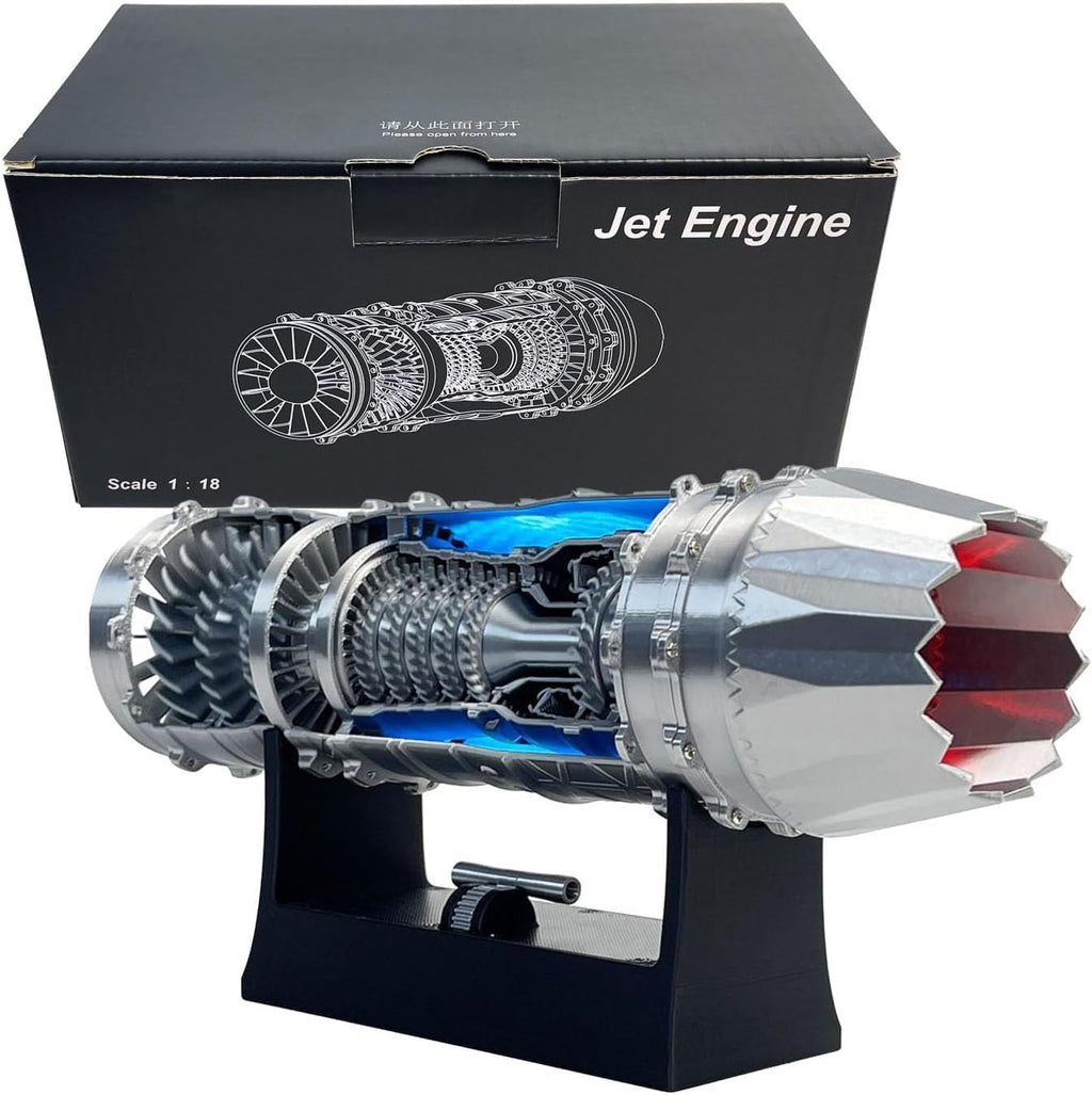 J35 Turbojet Engine Model Kit with Magnetic Base & LED Lights - Working Turbofan STEM Desk Toy, USB-C Charging 3D Printed Aero Science Gift for Adults (Finished)