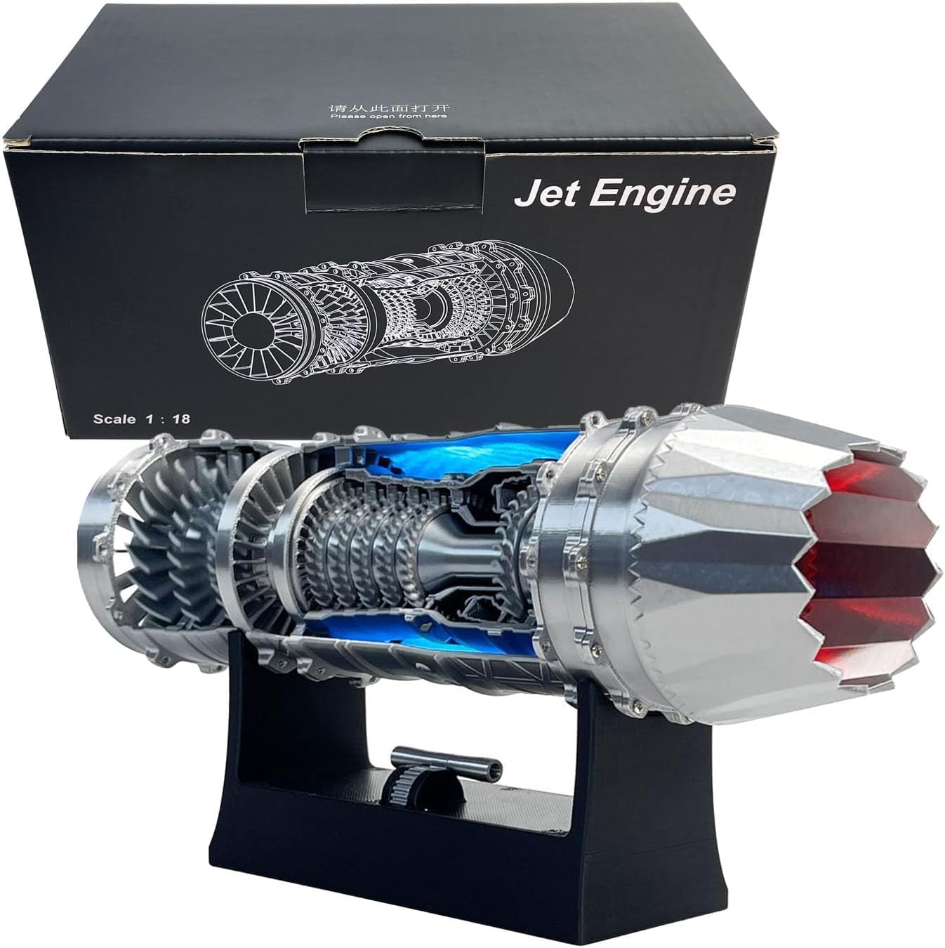 J35 Turbojet Engine Model Kit with Magnetic Base & LED Lights - Working Turbofan STEM Desk Toy, USB-C Charging 3D Printed Aero Science Gift for Adults (Finished)