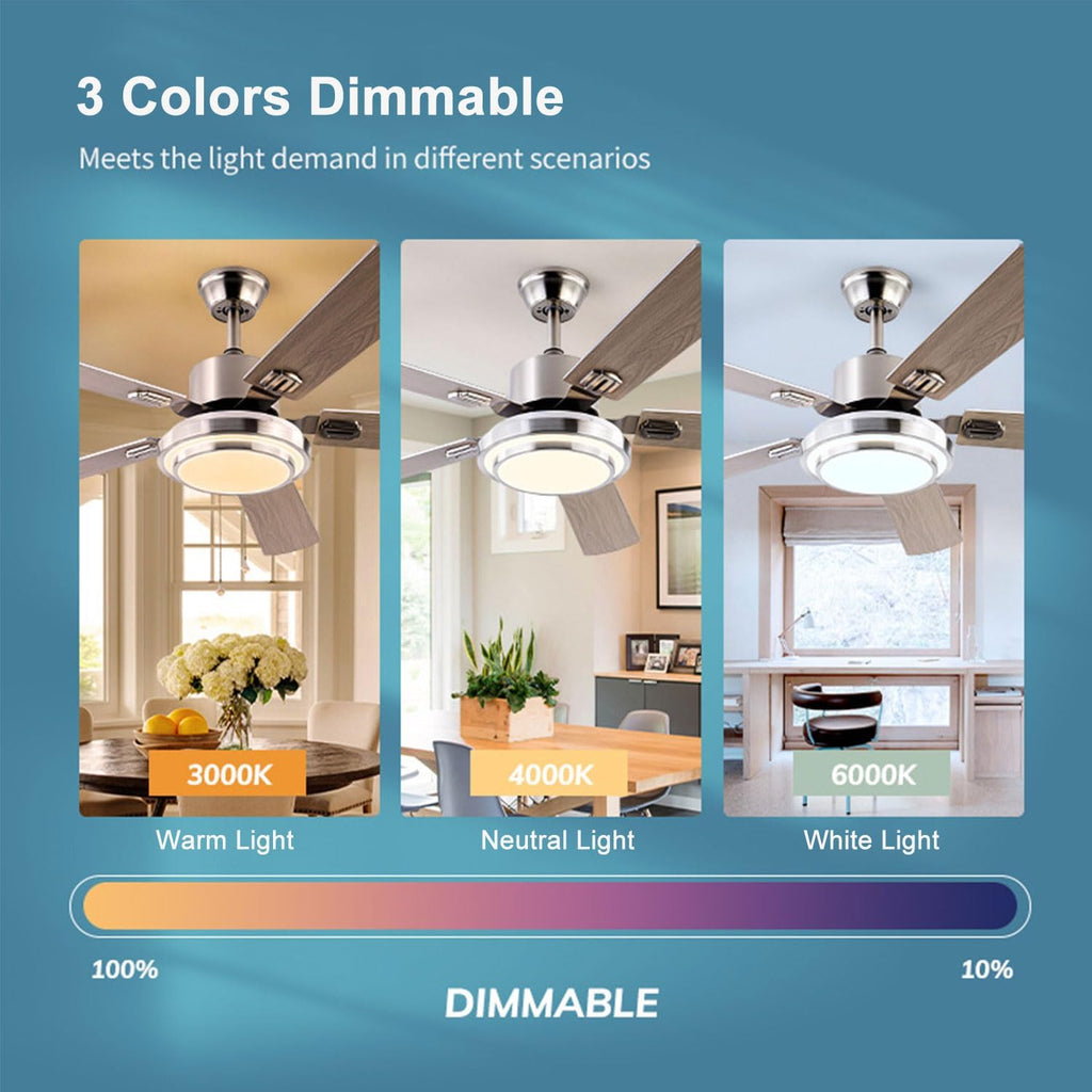 Ceiling Fan with Lights and Remote 42 Inch Modern Ceiling Fans with Light, Reversible, 3CCT, Dimmable, Quiet Ceiling Fan for Bedroom Farmhouse Patio Indoor/Outdoor Use