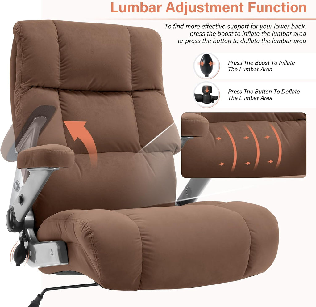Big and Tall Office Chair 700lbs- Fabric Executive Desk Chair with Adjustable Lumbar Support 3D Flip UP Arms- Heavy Duty Quiet Wheels Metal Base Ultra-Soft Upholstered Ergonomic Computer Chairs, Brown