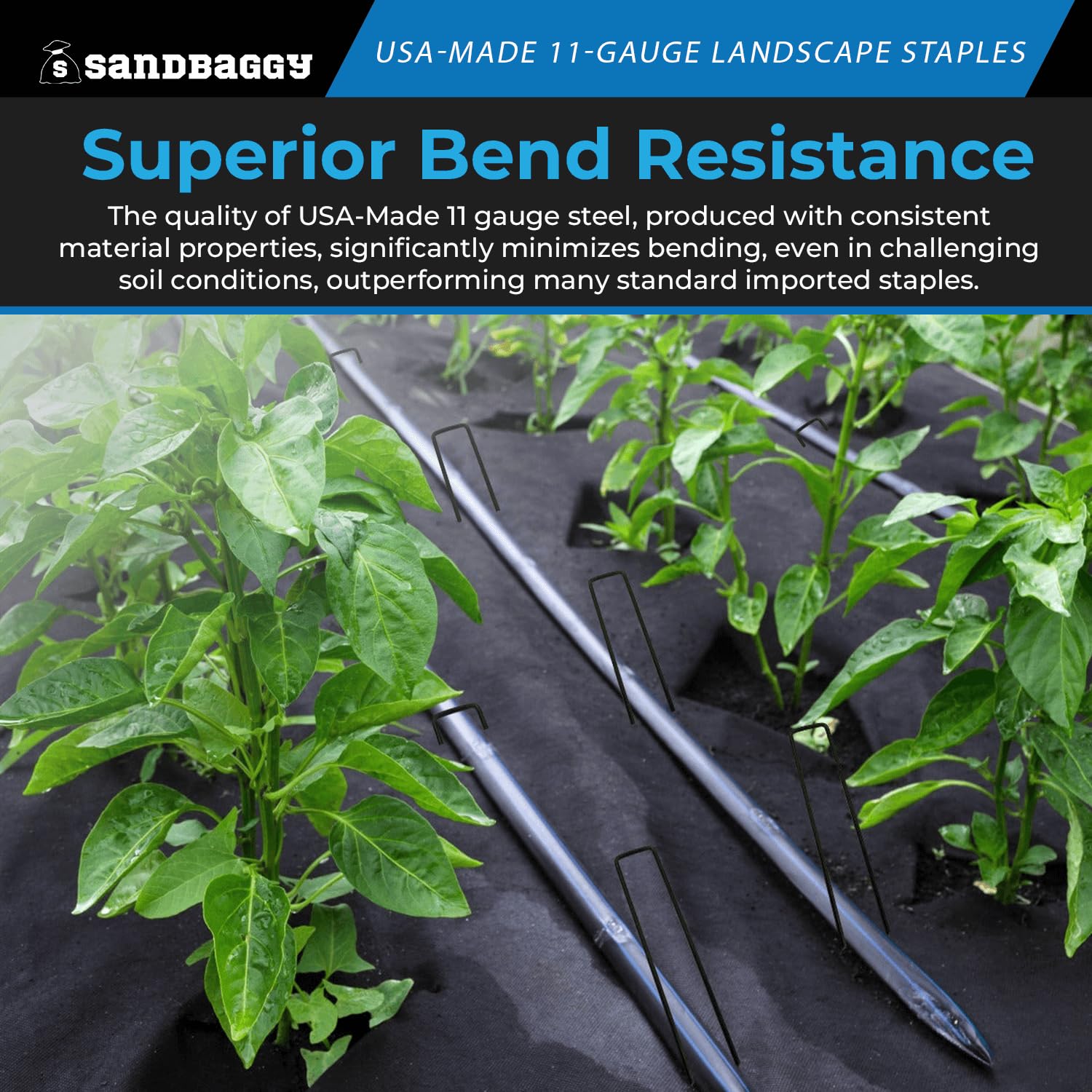 Sandbaggy USA Made 6-inch Landscape Staples - Garden Stakes - Landscaping Fabric, Netting, Sod, Artificial Turf (Standard, 500)