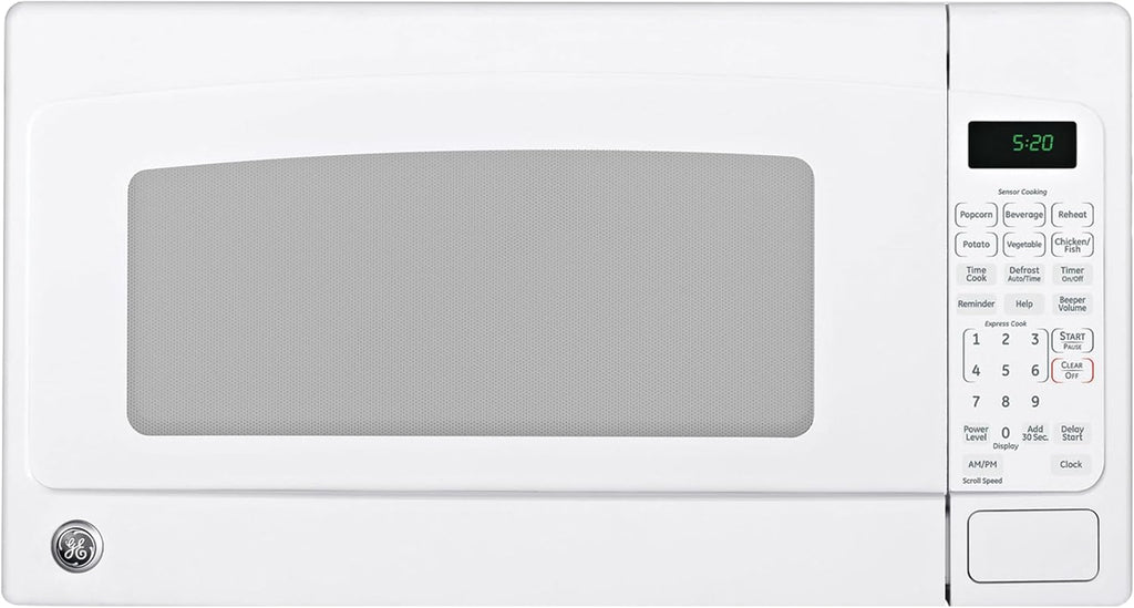 GE Countertop Microwave Oven,1, 200-watt Capacity, 2.0 Cubic Ft., 6 Auto Cooking Settings, Child-Lock Technology, Kitchen Essentials for Countertop, Dorm Room or Apartment, White, GCST20S1WWW