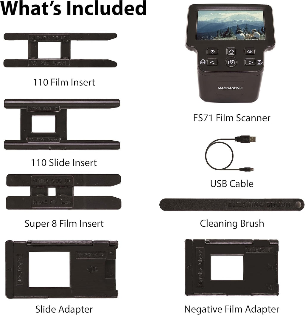 Magnasonic All-in-One 24MP Film Scanner with Large 5' Display & HDMI, Converts 35mm/126/110/Super 8 Film & 135/126/110 Slides into Digital Photos, Built-in Memory (FS71)