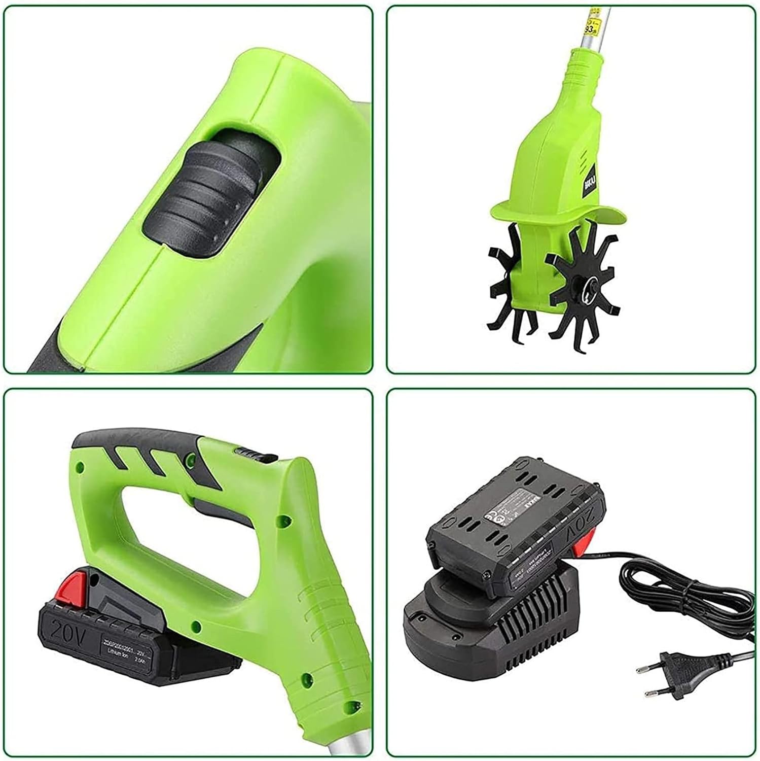 20V Cordless Tiller Cultivator, Garden Tiller Rotavators with 4000mAh Rechargeable Battery and Charger, Cordless Electric Garden Tiller for Gardening, Soil Turning
