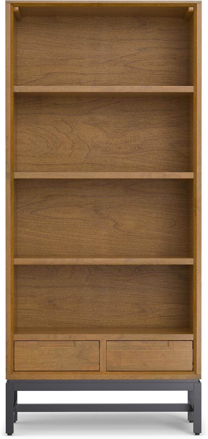 SIMPLIHOME Banting Desk and Bookcase Bundle - 60 inch Wide Solid Wood Desk with Drawers and 30 inch Wide 4-Shelf Bookcase in Medium Saddle Brown, Modern Industrial Home Office Furniture (Set of 2)