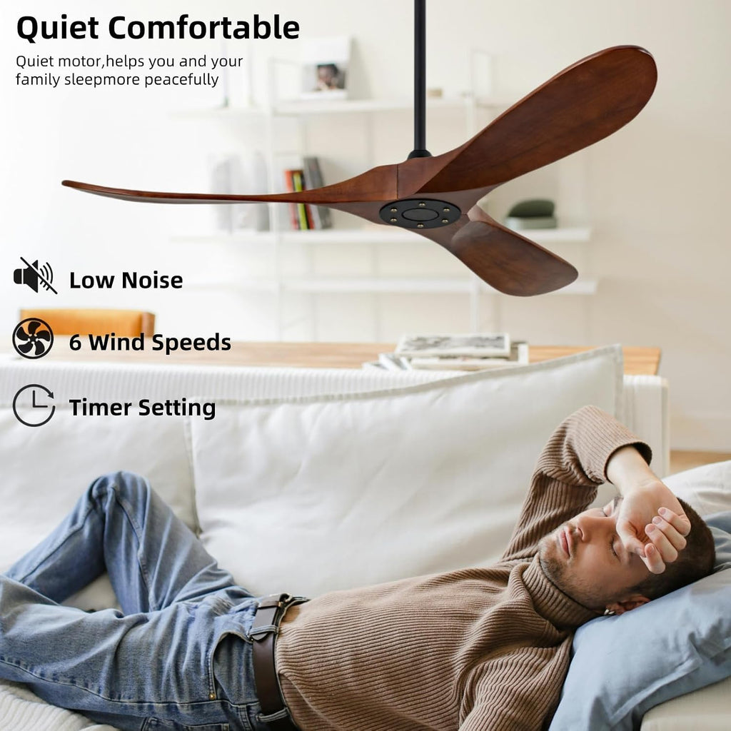 60 inch modern style ceiling fan with remote control, unlit outdoor large ceiling fan, silent dc motor for large living room, dining room, porch, farmhouse(Dark Walnut, 60 inch)