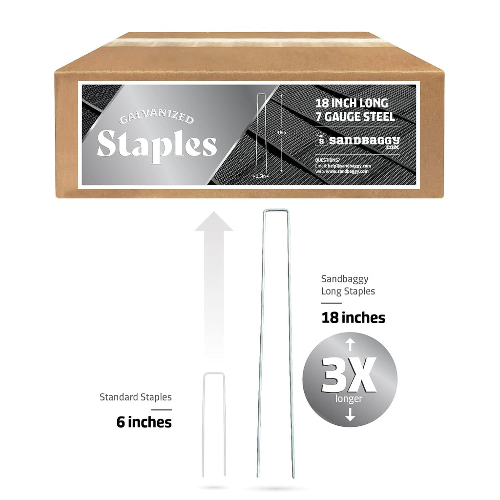 Sandbaggy 18-Inch Landscape Staples | Industrial Grade Galvanized 7 Gauge Steel | 12 Inches Longer Than Standard Staples | Trusted by Farmers & Homeowners Across The USA (250)