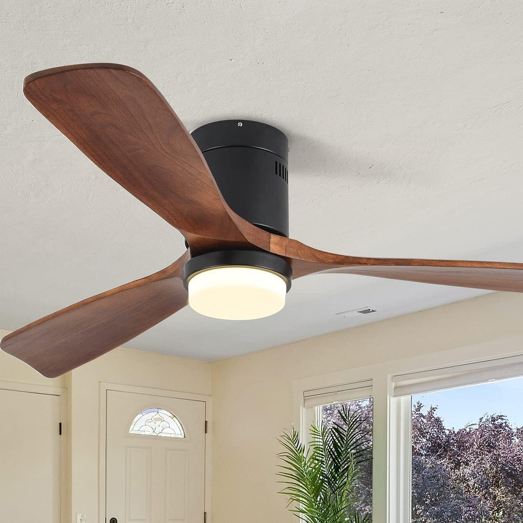 Ceiling Fans with Lights, 52' Wood Ceiling Fan with Remote Control, 3 Walnut Fan Blades Reversible Quiet DC Motor 6 Speeds Timing Farmhouse Ceiling Fan for Bedroom/Living Room/Study/Porch
