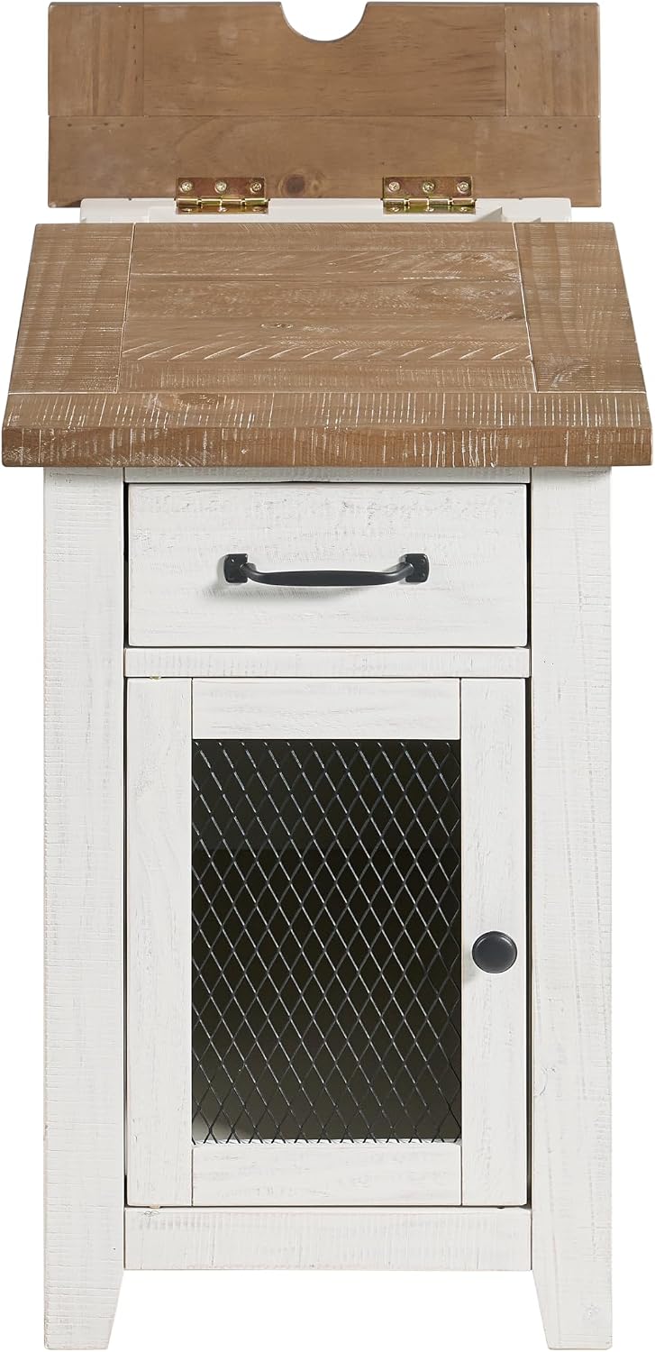 Martin Svensson Home Solid Wood White and Driftwood Rustic Chairside End Table with Power and Storage
