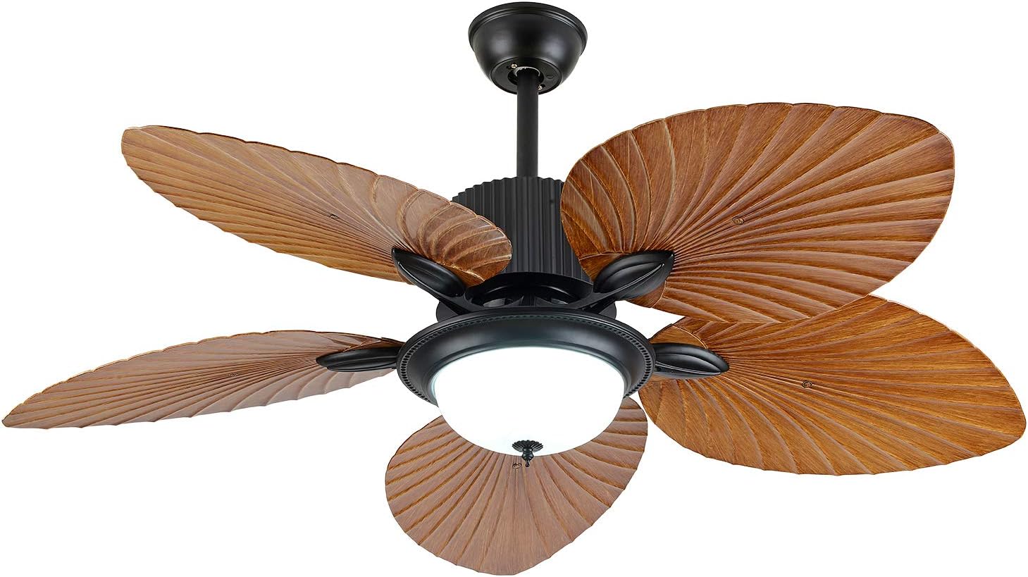 52' Palm Island Bali Ceiling Fan, Outdoor Ceiling Fan Remote Control with 5 Oil Brushed Bronze Palm Leaf, Farmhouse Ceiling Fan for Living Room/Dining Room/Hall (52 Inch B)