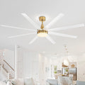 72 Inch Ceiling Fans with Lights and Remote, 8-Blade, Quiet Reversible DC Motor, 6-Speed, Timer Function, 3 Color Led Light Chandelier, Industrial Ceiling Fan for Bedroom Living Room (Gold & White)