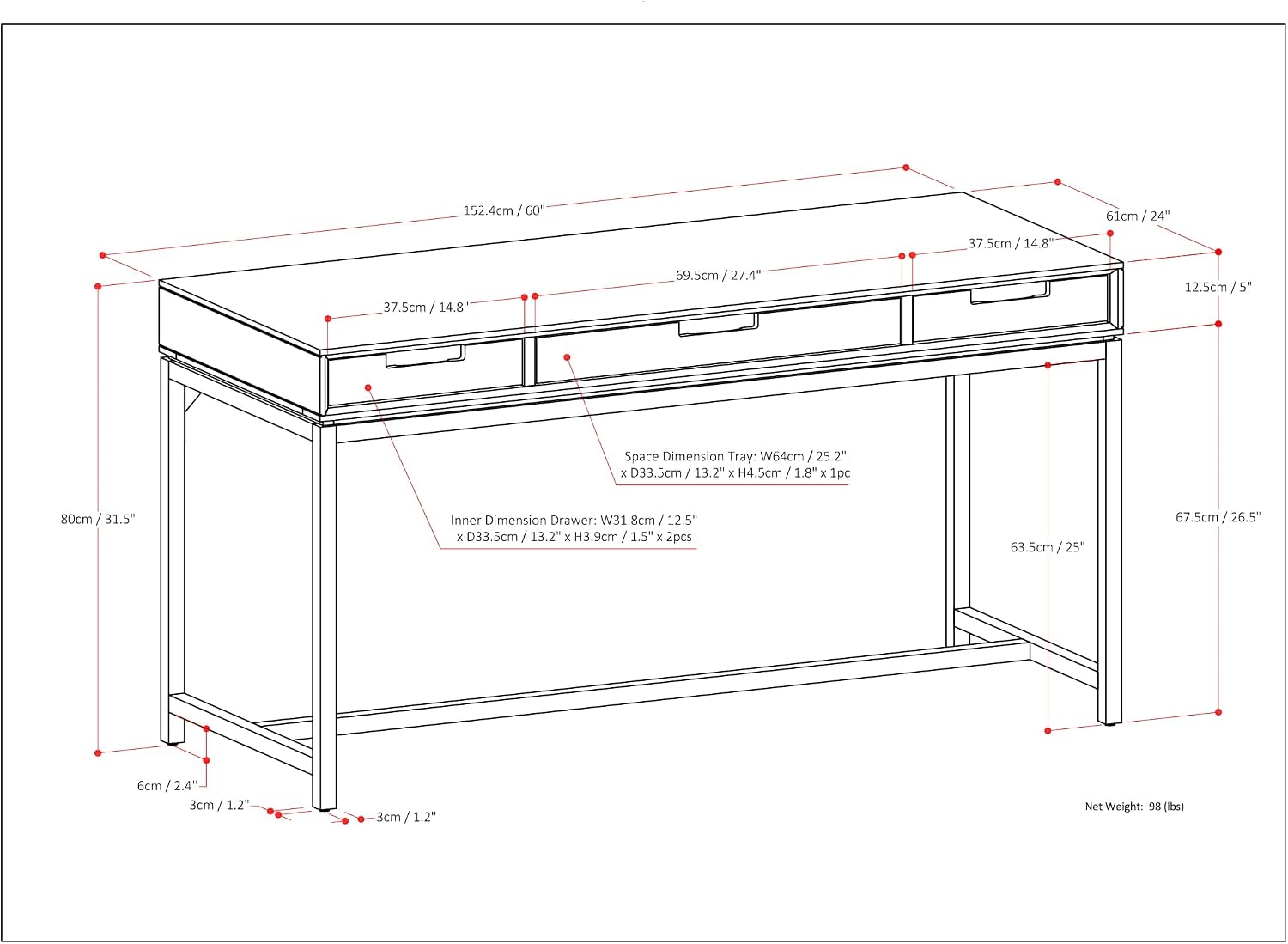 SIMPLIHOME Banting Desk - 60 Inch Wide Solid Wood and Metal Writing Desk in Medium Saddle Brown, Modern Industrial Home Office Computer Table for Study with 2 Drawers and Flip-Down Keyboard Tray