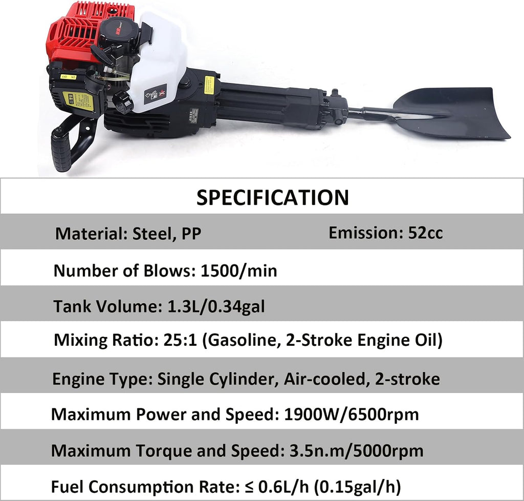 DNYSYSJ 1900W Portable Garden Tree Digger, 2-Stroke 52CC Industrial Electric Post Hole Digger Fence Plant Soil Dig Powerhead, 1.73 X 1.34 Inches