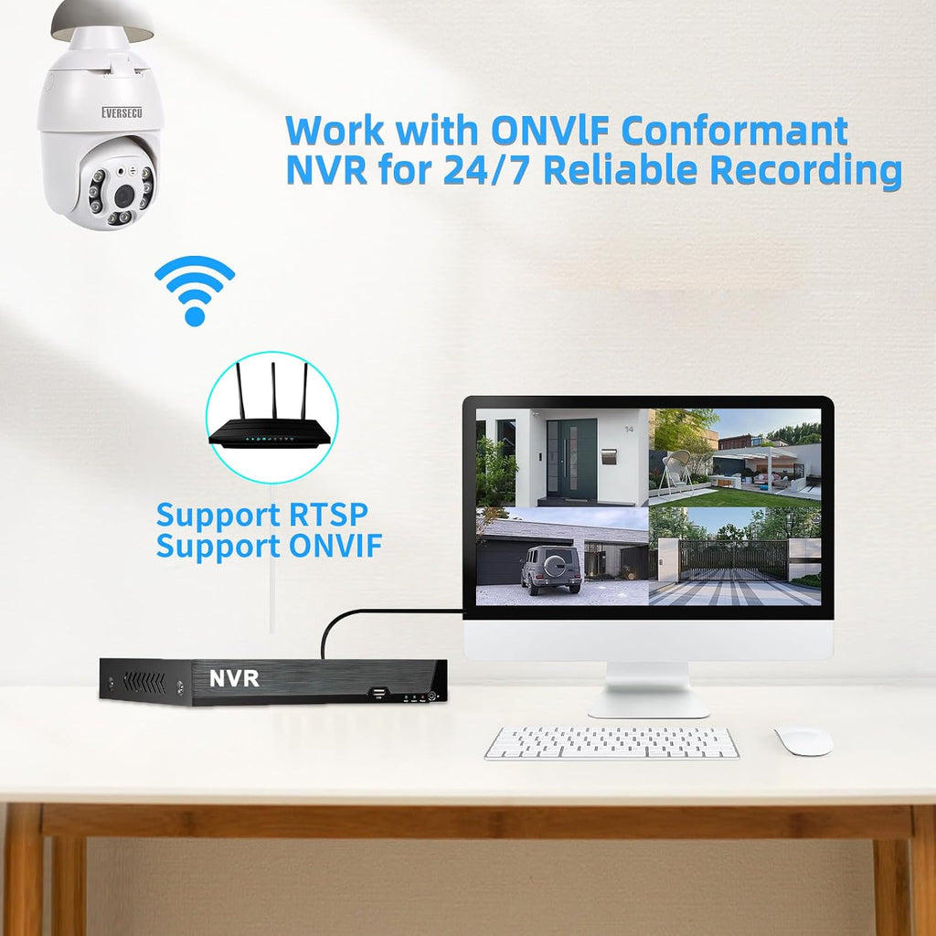 EVERSECU 4K 8MP UHD Screw-in 4 Inch PTZ Security Camera, Outdoor Waterproof, Wireless 2.4G&5Ghz WiFi, ONVlF&RTSP Stream, 360° View, Auto Tracking, 2 Way Audio, Motion Detection, Remote View(4pack)