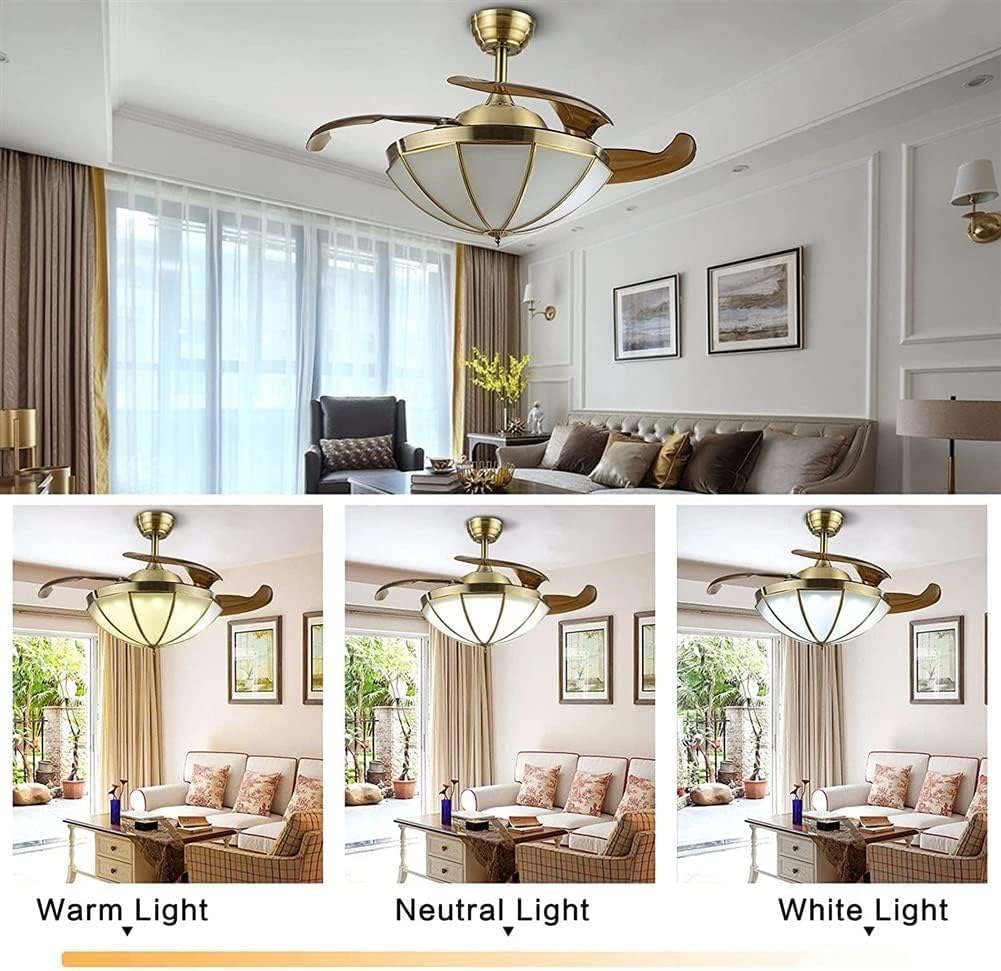 Lamp Retractable Ceiling Fan Light Lighting Ceiling Fans Light Fixture Ceiling Fan Retro Remote Control Farmhouse Living Room Energy Saving
