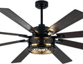 Rustic Ceiling Fan with Lights and Remote, Large Farmhouse Ceiling Fan Caged Fandelier Chandelier, Reversible Quiet DC Motor 6 Speeds for Living Room Indoor Outdoor (Black Cage, 72 Inch)