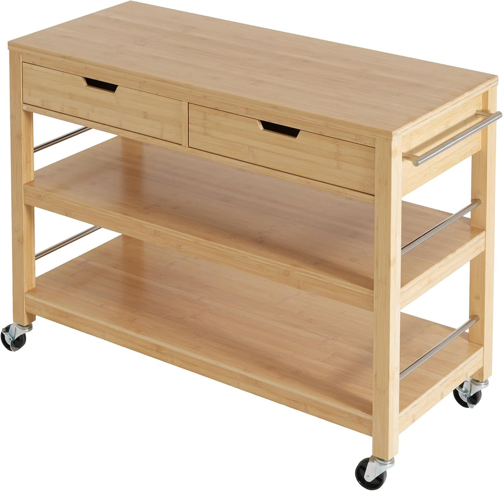 Christopher Knight Home Metis Bamboo Rolling Bar Cart with Storage, Kitchen Island on Wheels with Drawers, Mobile Kitchen Cart Storage Cabinet, Rolling Serving Cart, Shelf Rack Organizer, Natural