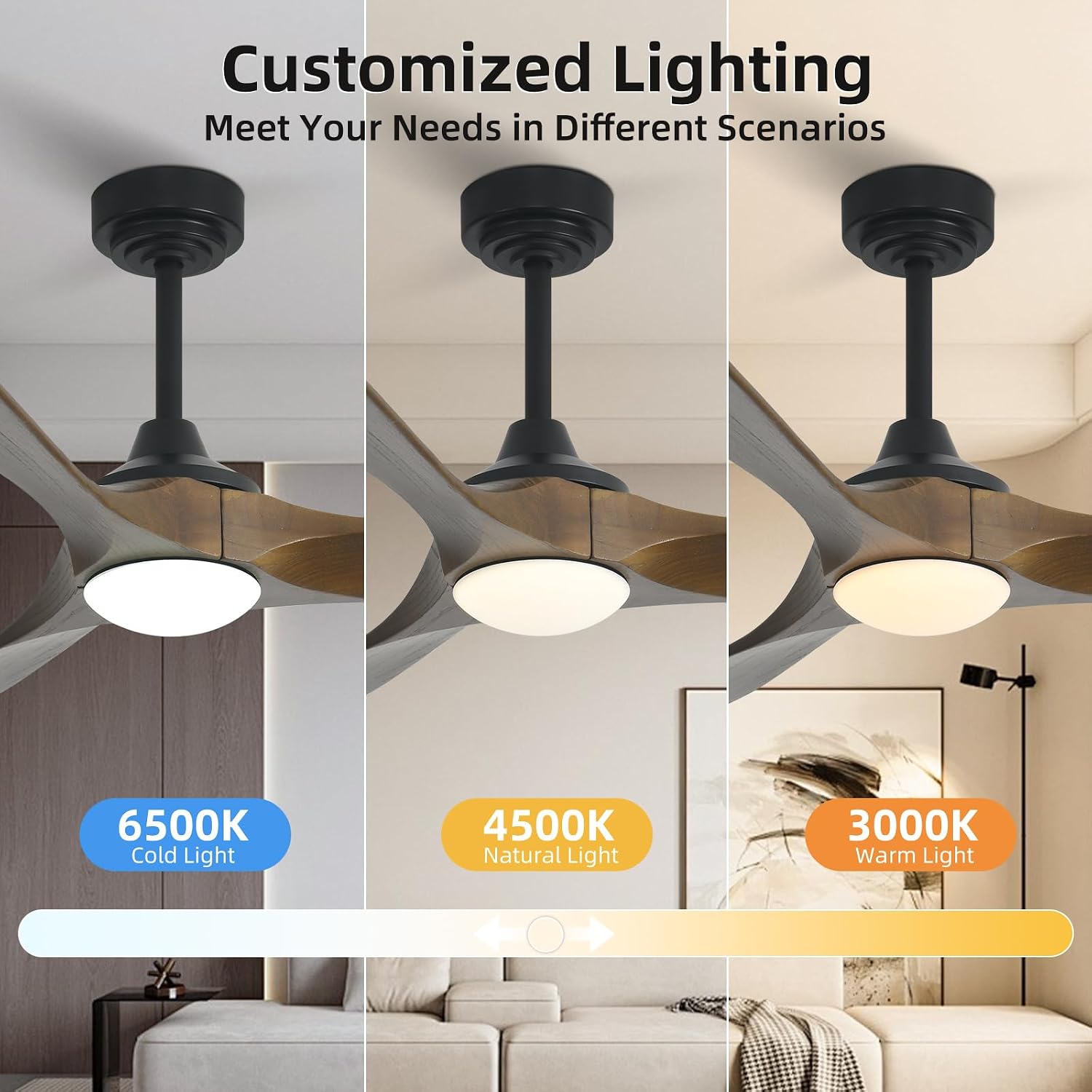 Ceiling Fan with Lights, 72'' Solid Wood Indoor/Outdoor Ceiling Fan with Quiet Reversible DC Motor, Compatible with Alexa/Google/App, 3CCT Dimmable, 6 Speeds Bronze Outdoor Fan for Patio Porch