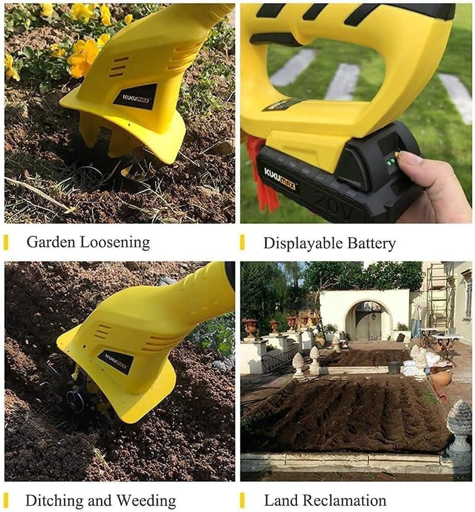 Etlegor Electric Tiller for Gardening 20-Volt, Cordless Electric Garden Tiller Cultivator Handheld Battery Powered Garden Cultivator with Telescopic Rod for Lawn,Farms,Yard,Soil
