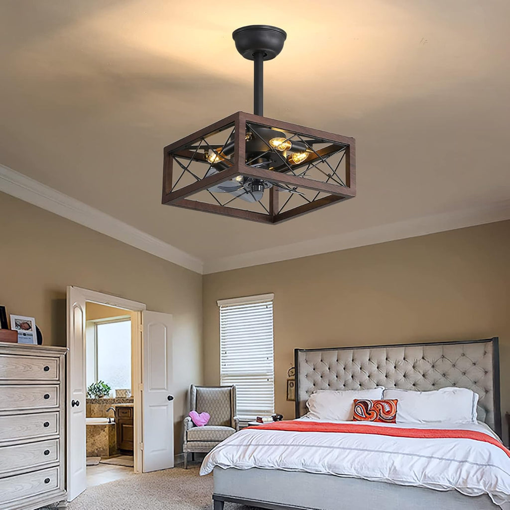 Chandelier,Retro Ceiling Fans with Lights and Remote DC Reversible Smart Fan Chandeliers Ceiling Light Vintage Style Quiet Industrial Ceiling Fan with Lighting for Lounge Bedroom Living Room