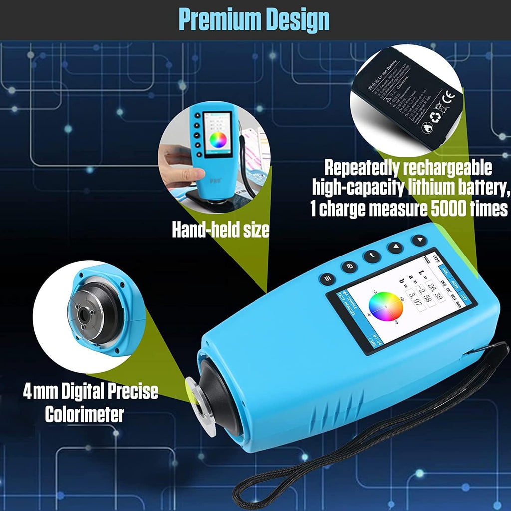 Handheld Colorimeter - Precise Portable Color Analyzer Digital Color Reader with 8mm Aperture and True -Color Display Tester Kit Lab Colorimeter Color Difference Meter Tester for Multi-Purpose
