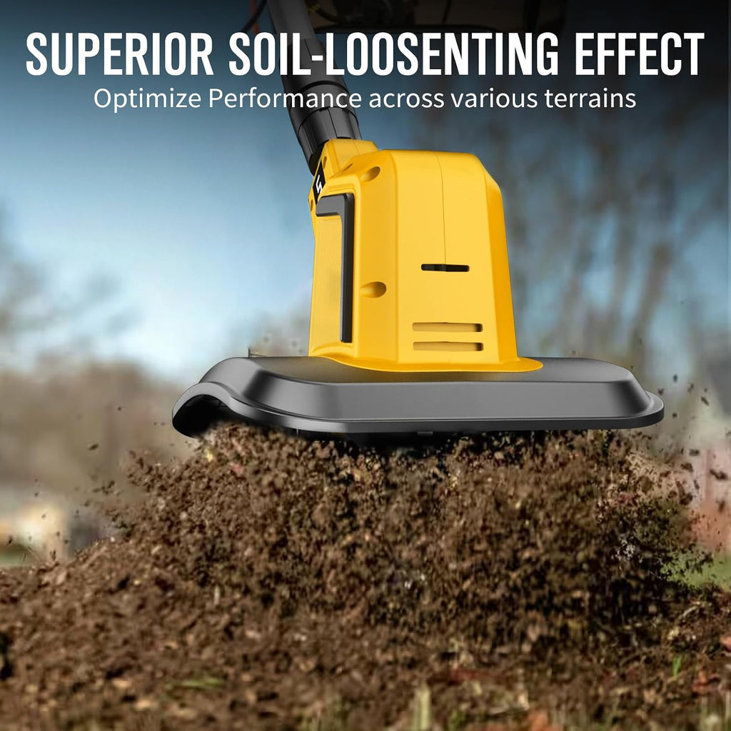 Powerful Cordless Tiller Cultivator with 720RPM Brushless Motor, 2x5.0Ah Batteries&1.5A Fast Charger, 10In Tilling Width and 7In Depth, Super Power Electric Garden Tiller Battery Powered