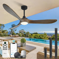 60' Outdoor Ceiling Fan with Light 3 Downrods, Smart Wood Ceiling Fan Compatible with Alexa/Google/App, 3 Blades Modern Walnut Wood Ceiling Fans for Kitchen Living Room Patio,Bronze