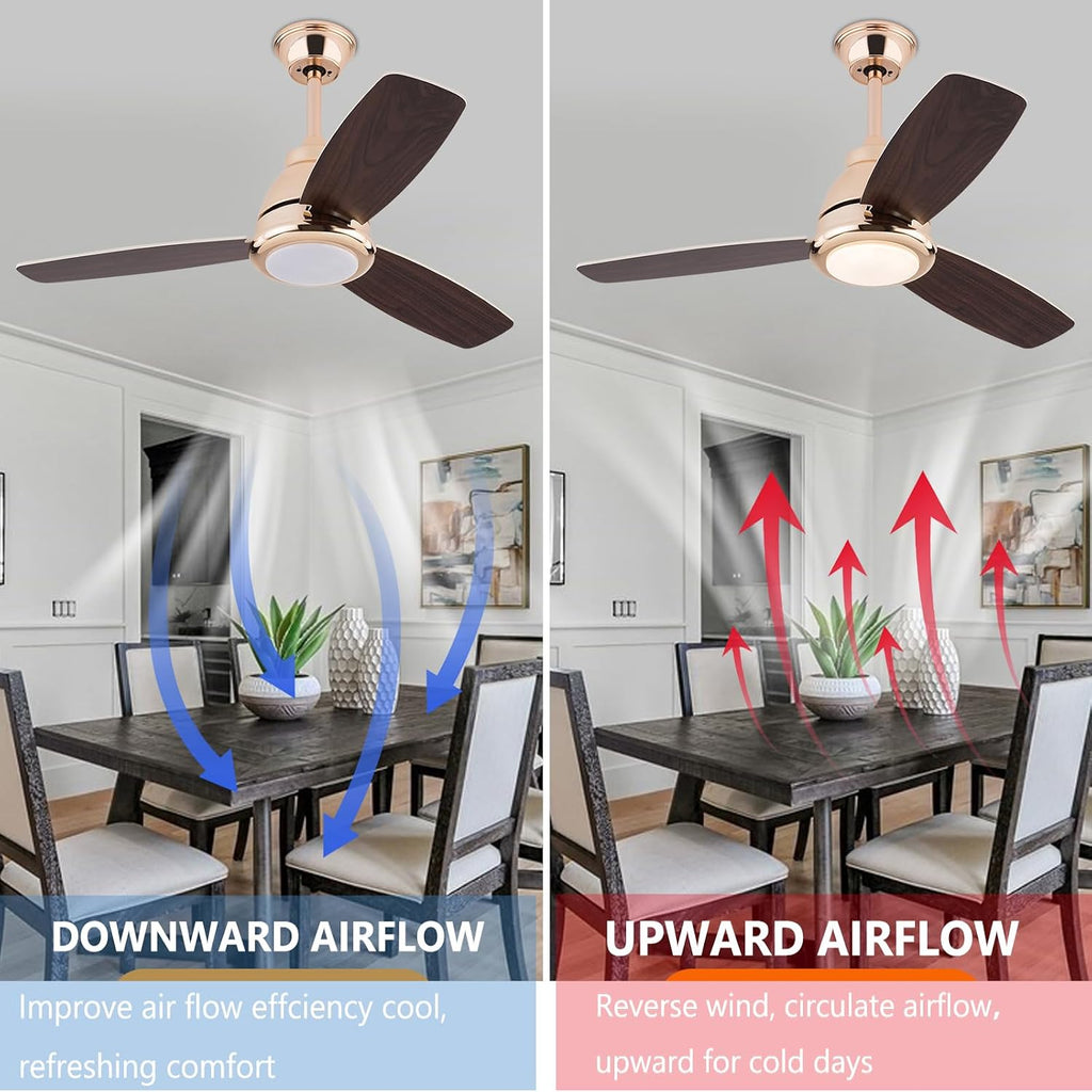 Ceiling Fans with Lights, 42 Inch Modern Low Profile Ceiling Fan with Remote Control 6 Speeds, 3000-6000K Dimmable Timing (1/2/4 hours) 3 Blades Large Ceiling Fan for Indoor and Outdoor Bedroom Patios