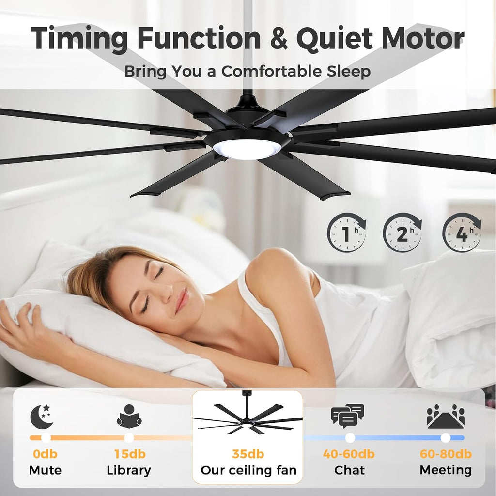 Obabala 72 Inch Industrial Ceiling Fan with Light and Remote Control, Large Ceiling Fans 8 Aluminum Blades, Quiet 35dB DC Motor, 6 Speed Dimmable LED, Indoor Outdoor for Garage Warehouse Patio