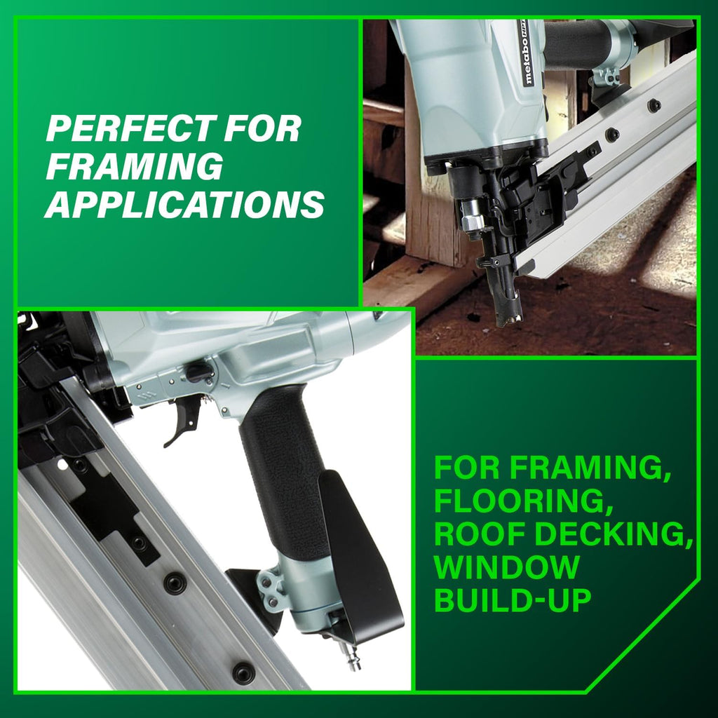 Metabo HPT Framing Nailer, Pro-Preferred Pneumatic Power Nailers in Framing Tools, Powerful Tool With Tool-less Depth Adjustment & Claw Tip, 21° 3-1/2' Plastic Collated Nails, NR90AC5