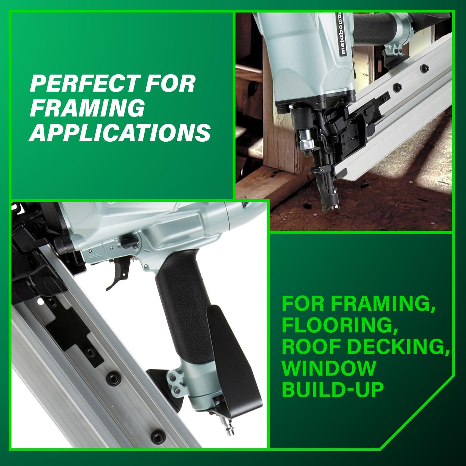 Metabo HPT Framing Nailer, Pro-Preferred Pneumatic Power Nailers in Framing Tools, Powerful Tool With Tool-less Depth Adjustment & Claw Tip, 21° 3-1/2' Plastic Collated Nails, NR90AC5